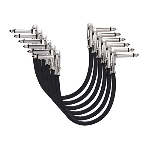 Amazon Basics 1/4 Inch Right-Angle Guitar Patch Cable for Pedal Board and Effect Pedals, 6 in, 6-Pack, Black