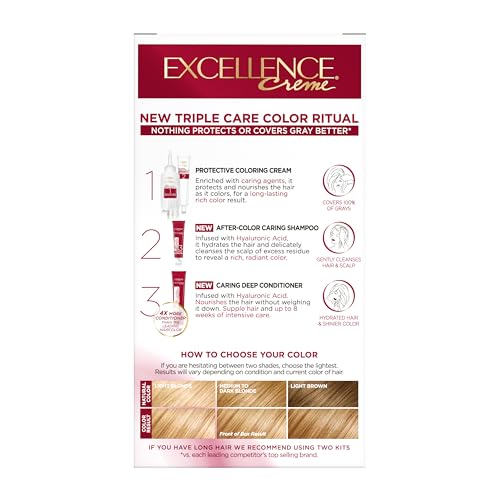 L'Oréal Paris Excellence Crème Permanente Haarfarbe, dreifache Pflegehaarfarbe mit Hyaluronsäure für 100% Grauabdeckung, 4AR Dunkles Schokobraun, 1 Packung (Verpackung kann variieren)