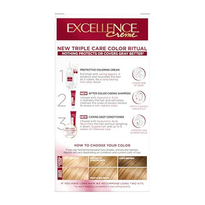 L'Oréal Paris Excellence Crème Permanente Haarfarbe, dreifache Pflegehaarfarbe mit Hyaluronsäure für 100% Grauabdeckung, 4AR Dunkles Schokobraun, 1 Packung (Verpackung kann variieren)