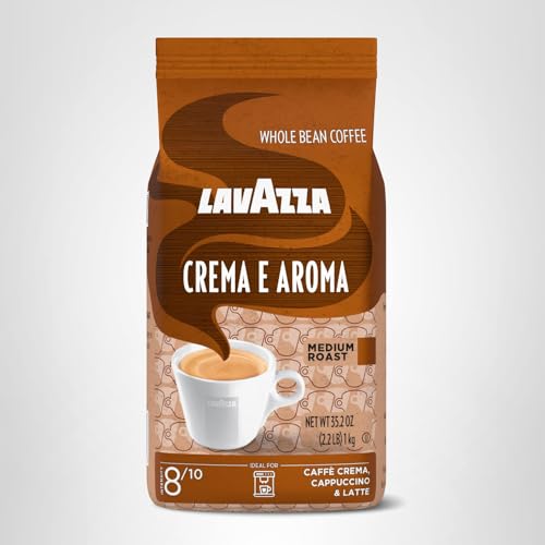 Lavazza Crema E Aroma Ganze Kaffeebohnen, 1 kg Packung, Ausgewogene mittlere Röstung mit intensivem, erdigem Geschmack und lang anhaltender Crema, GMO-frei