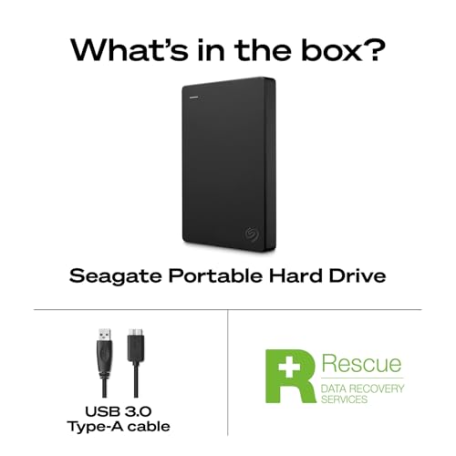 Seagate Portable 2 TB Externe Festplatte HDD – USB 3.0 für PC, Mac, PlayStation & Xbox – 1 Jahr Rescue Service (STGX2000400)