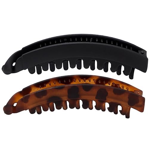 Kitsch Mittelgroße Haarspangen für Damen, starker Halt, Haarclips aus recyceltem Kunststoff für dickes Haar | Ideal für Hochsteckfrisuren, halb offene Frisuren | Ideale Geschenke für Frauen – 2 Stück, Schwarz und Schildpatt
