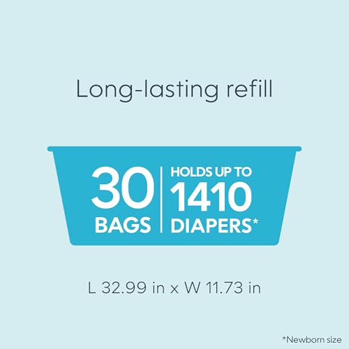 Diaper Genie Easy Roll Nachfüllpackung | 30 Beutel pro Nachfüllpackung | Fasst bis zu 1410 Neugeborenenwindeln | Geruchskontrolle | Nachfüllbeutel für Windeleimer | Passend für Diaper Genie Signature & Platinum Windeleimer