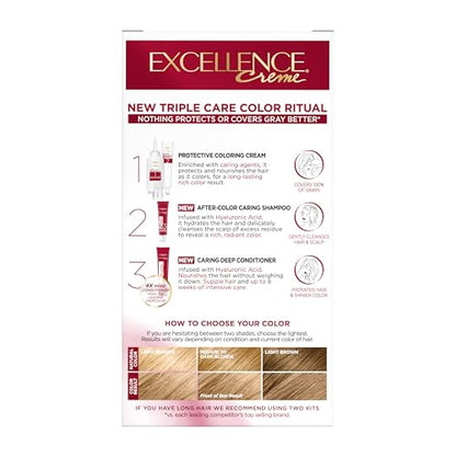 L'Oréal Paris Excellence Crème Permanente Haarfarbe, dreifache Pflegehaarfarbe mit Hyaluronsäure für 100% Grauabdeckung, 4AR Dunkles Schokobraun, 1 Packung (Verpackung kann variieren)