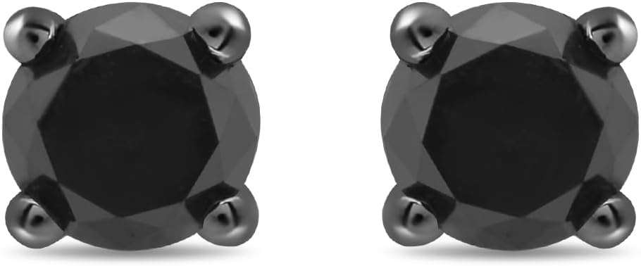Amazon Essentials 0.5 to 2 Carats Round Black Diamonds, 10K White Gold, Stud Earrings - Stud Earrings for Women.