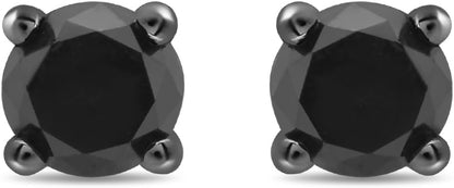 Amazon Essentials 0.5 to 2 Carats Round Black Diamonds, 10K White Gold, Stud Earrings - Stud Earrings for Women.
