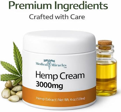 Medical Miracles Hemp Relief Cream - Whole Body. Topical Salve for Skin Application - (3000mg)