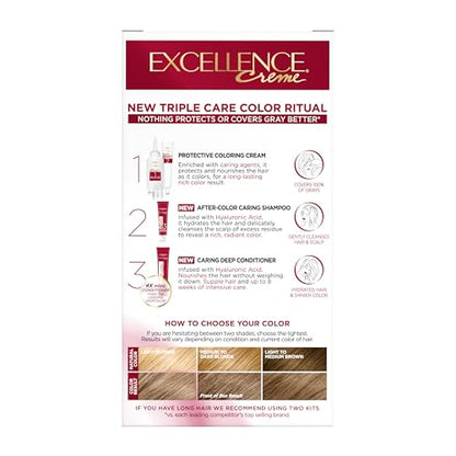 L'Oréal Paris Excellence Crème Permanente Haarfarbe, dreifache Pflegehaarfarbe mit Hyaluronsäure für 100% Grauabdeckung, 4AR Dunkles Schokobraun, 1 Packung (Verpackung kann variieren)