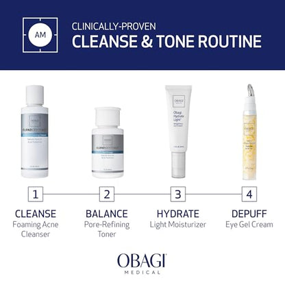 Obagi Medical Acne Treatment Bundle with Foaming Cleanser, Pore Therapy Toner, & Hydrate Light Gel-Cream Moisturizer – Treat Acne, Exfoliate & Unclog Pores with 2% Salicylic Acid
