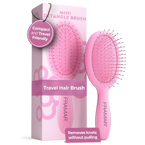 FRAMAR Mini Haarbürste für Frauen – Reisehaarbürste, Mini-Bürste, Haarbürste Damen, Entwirrbürste, Kompakt für Reisen, für alle Haartypen – Pink