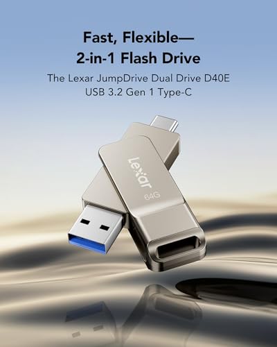 Lexar D40E 128GB Dual USB 3.2 Gen 1 Type-C Jump Drive, USB-C Flash Laufwerk Metallgehäuse Drehdesign (Champagne Silber)