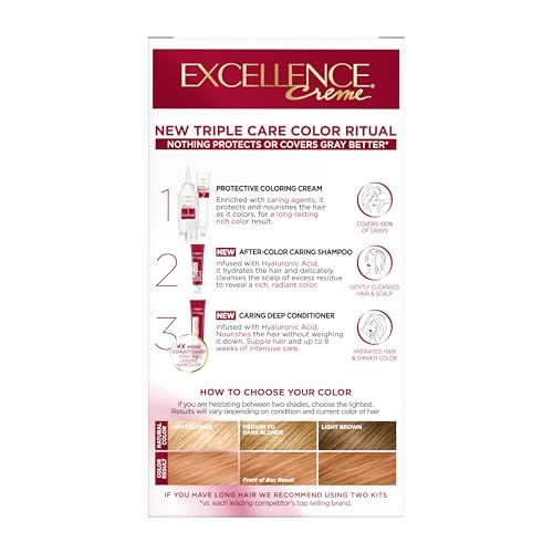 L'Oréal Paris Excellence Crème Permanente Haarfarbe, dreifache Pflegehaarfarbe mit Hyaluronsäure für 100% Grauabdeckung, 4AR Dunkles Schokobraun, 1 Packung (Verpackung kann variieren)