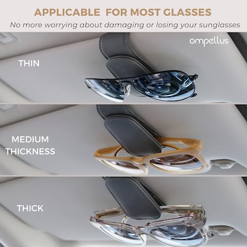 Ompellus Magnetischer Sonnenbrillenhalter aus Leder, Brillenhalter-Clip für die Auto-Sonnenblende, geeignet für verschiedene Brillengrößen (Schwarz, 1 Stück)