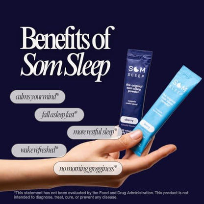 Som Sleep, Calm Sleep Aid Powder Drink Mix for Adults, Melatonin 3mg, Magnesium, Vitamin B6, L-Theanine & GABA – Vegan, Zero Sugar, Keto Friendly – Berry, 60-Pack