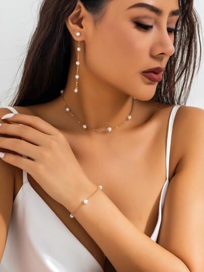 Trinckle Silber Tropfenohrringe mit Perlen, Silber Hängeohrringe für Frauen 5mm Brautperlen Lange Ohrringe für Muttertag, Weiß Boho Accessoires Hochzeitsschmuck, Silber Statement Ohrringe für Abschlussball Geburtstag