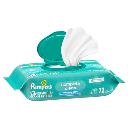 Pampers Baby-Feuchttücher, Complete Clean, Baby Fresh Duft, reinigt sanft von Kopf bis Fuß, 216 Stück (3 Packungen mit wiederverschließbarem Deckel)