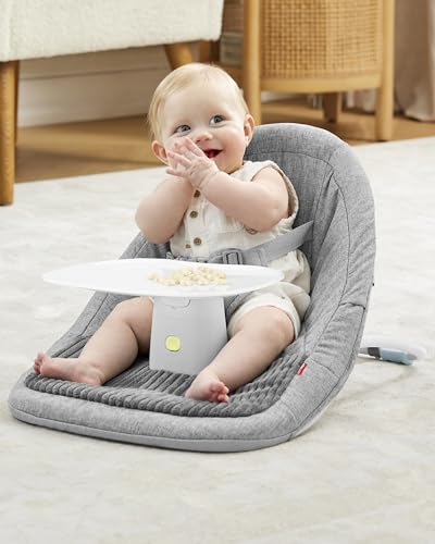 Skip Hop Baby Ergonomischer Aktivitäts-Bodenstuhl für aufrechtes Sitzen, leicht und reisefreundlich, Silver Lining Cloud Grey, Alter 0+