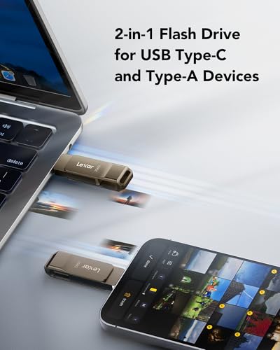 Lexar D40E 128GB Dual USB 3.2 Gen 1 Type-C Jump Drive, USB-C Flash Laufwerk Metallgehäuse Drehdesign (Champagne Silber)