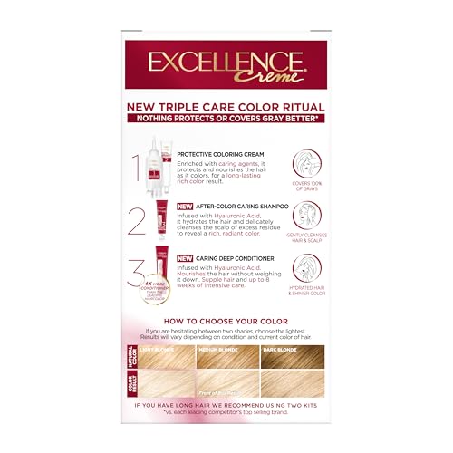 L'Oréal Paris Excellence Crème Permanente Haarfarbe, dreifache Pflegehaarfarbe mit Hyaluronsäure für 100% Grauabdeckung, 4AR Dunkles Schokobraun, 1 Packung (Verpackung kann variieren)