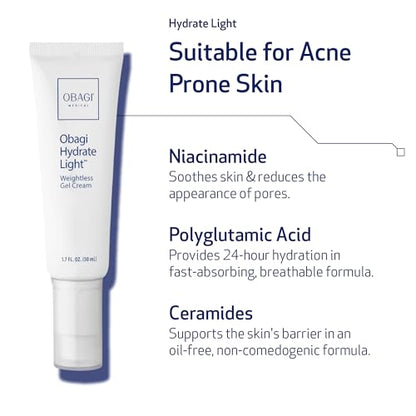 Obagi Medical Acne Treatment Bundle with Foaming Cleanser, Pore Therapy Toner, & Hydrate Light Gel-Cream Moisturizer – Treat Acne, Exfoliate & Unclog Pores with 2% Salicylic Acid