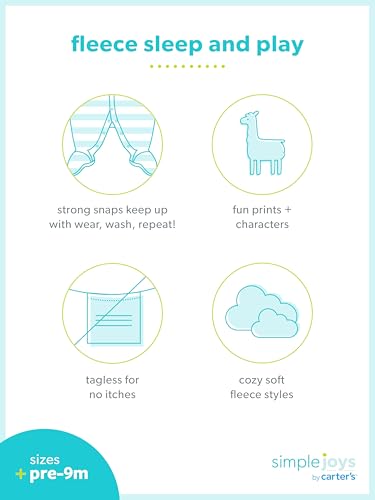 Simple Joys by Carter's Unisex Baby-Schlafoverall mit Füßen aus Baumwolle, 3er-Pack, Bär/Lama/Regenbogen, 3-6 Monate