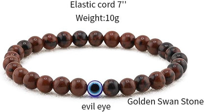 6 mm Böses Auge Armband aus schwarzen Kristallen – verstellbares Set aus Natursteinen für Herren und Damen, Schutzamulett als Geschenk für den Alltag/Geburtstag/Jahrestag