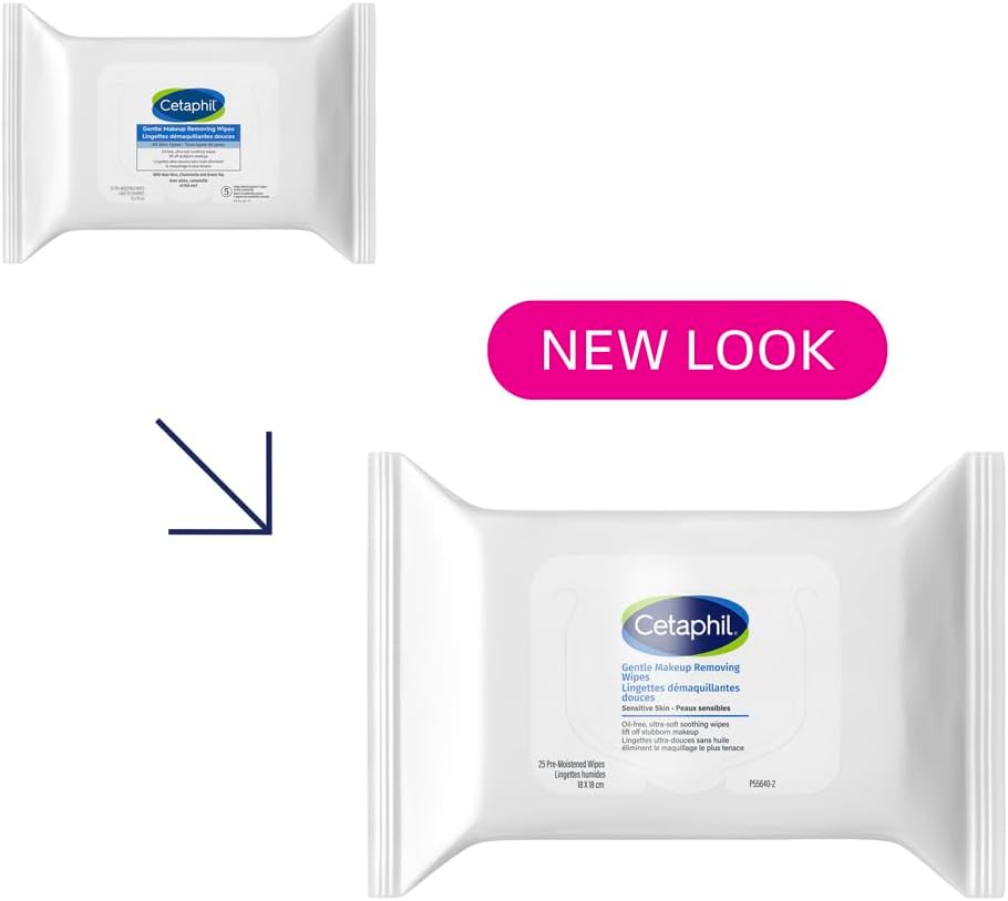 Cetaphil Sanfte Make-up Entferner-Tücher mit Aloe Vera, Kamille und Grünem Tee – Parfümfrei, Reizlindernd, Parabenfrei – Für alle Hauttypen, 25 Stück