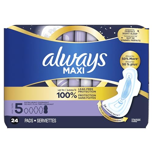 Always Maxi Overnight Damenbinden mit Flügeln, Größe 5, Extra Starker Auslaufschutz für die Nacht, Unparfümiert, 36 Stück