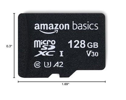 Amazon Basics microSDXC Speicherkarte mit Full-Size Adapter, A2, U3, Lesegeschwindigkeit bis zu 100 MB/s, 128 GB, Schwarz