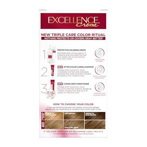 L'Oréal Paris Excellence Crème Permanente Haarfarbe, dreifache Pflegehaarfarbe mit Hyaluronsäure für 100% Grauabdeckung, 4AR Dunkles Schokobraun, 1 Packung (Verpackung kann variieren)