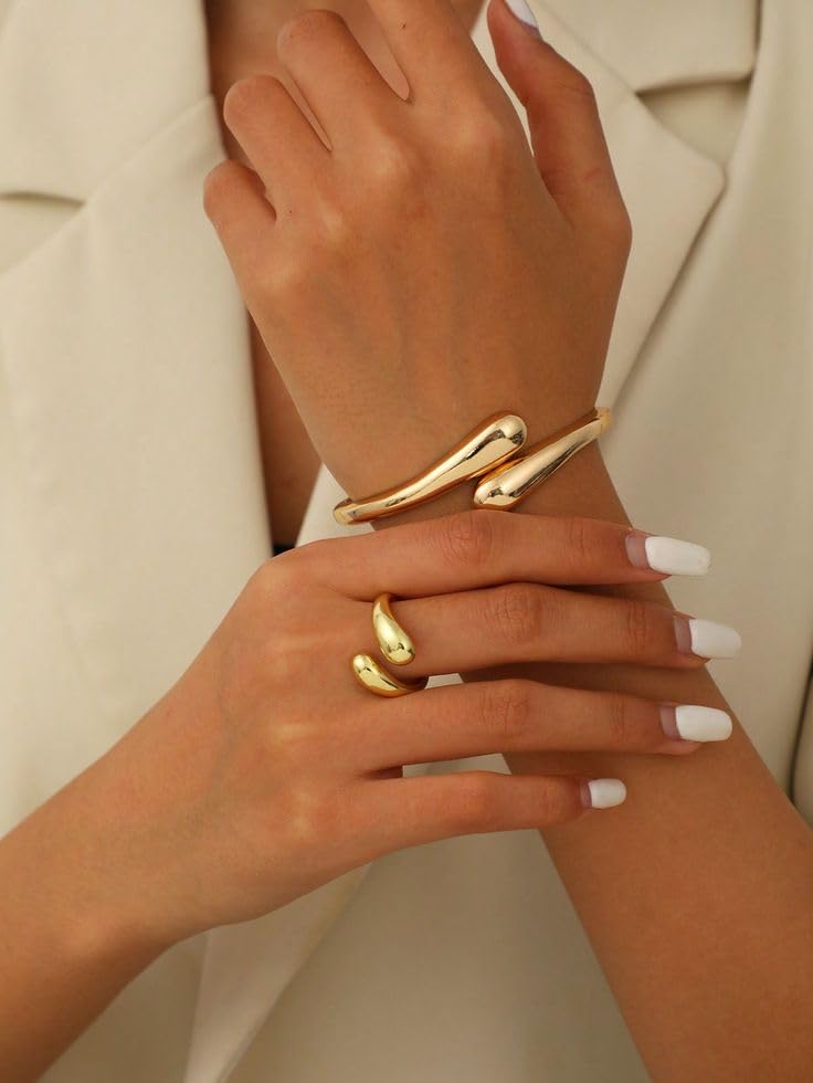 PEALICIOUS 2 STÜCK Gold Armmanschette für Damen, Arm Cuff Gold Minimalistisches Oberarmarmband für Mädchen, Stapelbare Armbandmanschetten, Verstellbare Armreifen Offen als Boho Valentinstag Schmuck Strand Sommer Geschenke
