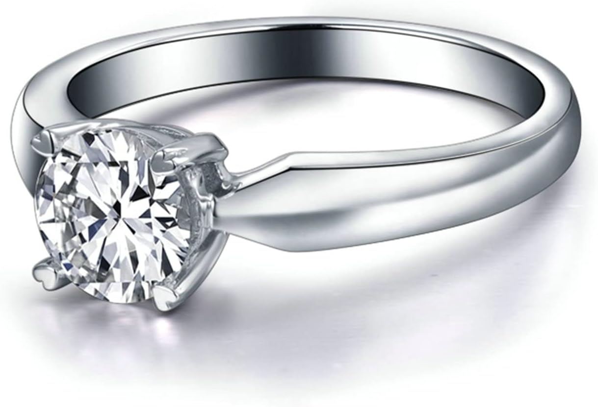 Aienid 18K White Gold Ladies Wedding Band 0.5ct Round Cut Diamond Promise Rings for Womens