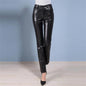 Womens Solid Straight Leather Pant Thick Sheepskin Zipper Slim Office Lady Trousers