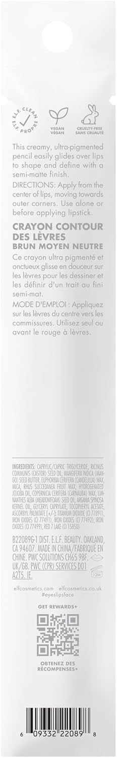 e.l.f. Cream Glide Lipliner, Hochpigmentierter Stift zum Formen & Konturieren der Lippen, Semi-Mattes Finish, Vegan & Tierversuchsfrei, Mauve Aside