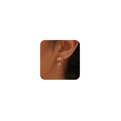 Dangle Earrings for Women,14k Gold Plated Triple Huggie Stud Earrings Cute Statement Chain Earring Dainty Drop Earrings for Women Trendy Gold Plated Jewelry