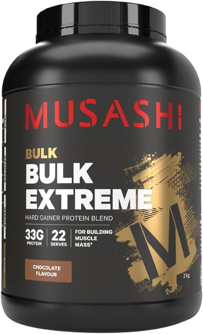Musashi Bulk Extreme Protein Powder, Vanilla, Muscle Builder Formula, High Protein Supplement, Mass & Strength Support, Post-Workout Nutrition, 2kg