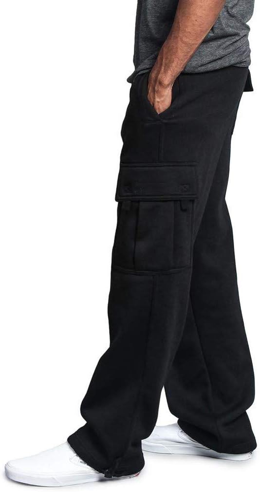 Herren Fleece Cargo Hose Dicke Sweatpants Freizeithose Loose Sports Jogginghose mit Taschen