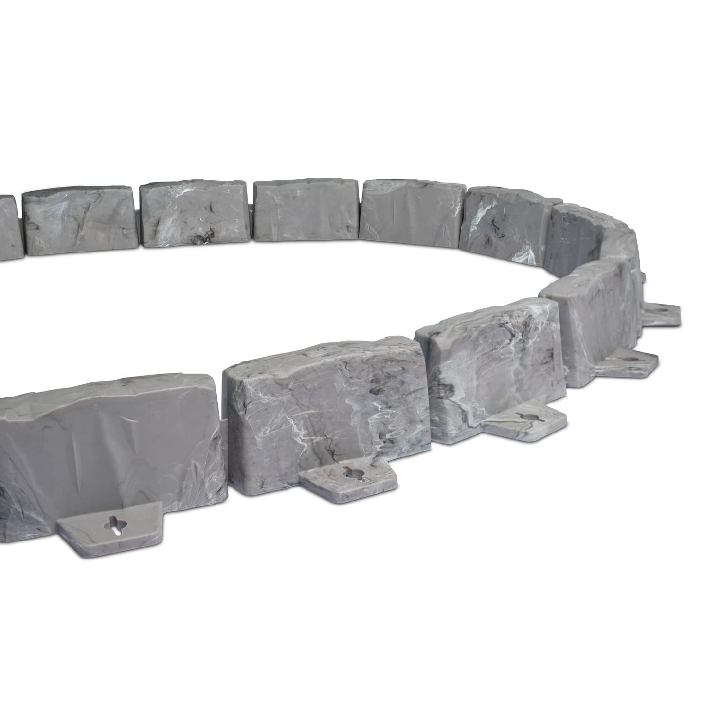 EasyFlex No-Dig Landscape Edging with Anchoring Spikes, 2.7 in Tall Decorative Stone-Look Garden Border, 15 Foot Kit, Brown