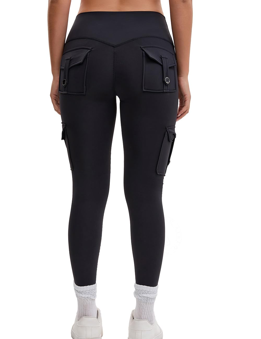 AEEZO Damen-Fleece-Cargo-Leggings mit Taschen, Thermohose, Po-Lifting, verdeckte Scrunch, für kaltes Wetter, Yogahose