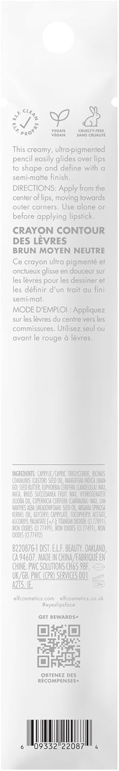 e.l.f. Cream Glide Lipliner, Hochpigmentierter Stift zum Formen & Konturieren der Lippen, Semi-Mattes Finish, Vegan & Tierversuchsfrei, Mauve Aside