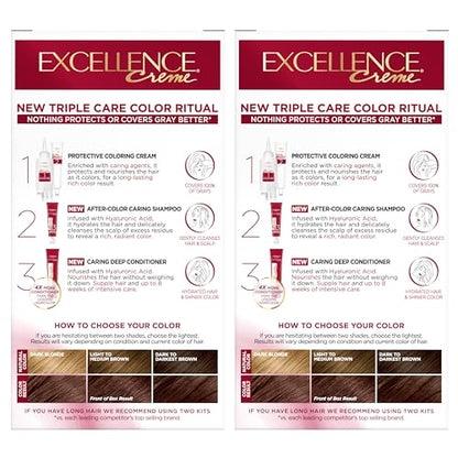 L'Oréal Paris Excellence Crème Permanente Haarfarbe, dreifache Pflegehaarfarbe mit Hyaluronsäure für 100% Grauabdeckung, 4AR Dunkles Schokobraun, 1 Packung (Verpackung kann variieren)