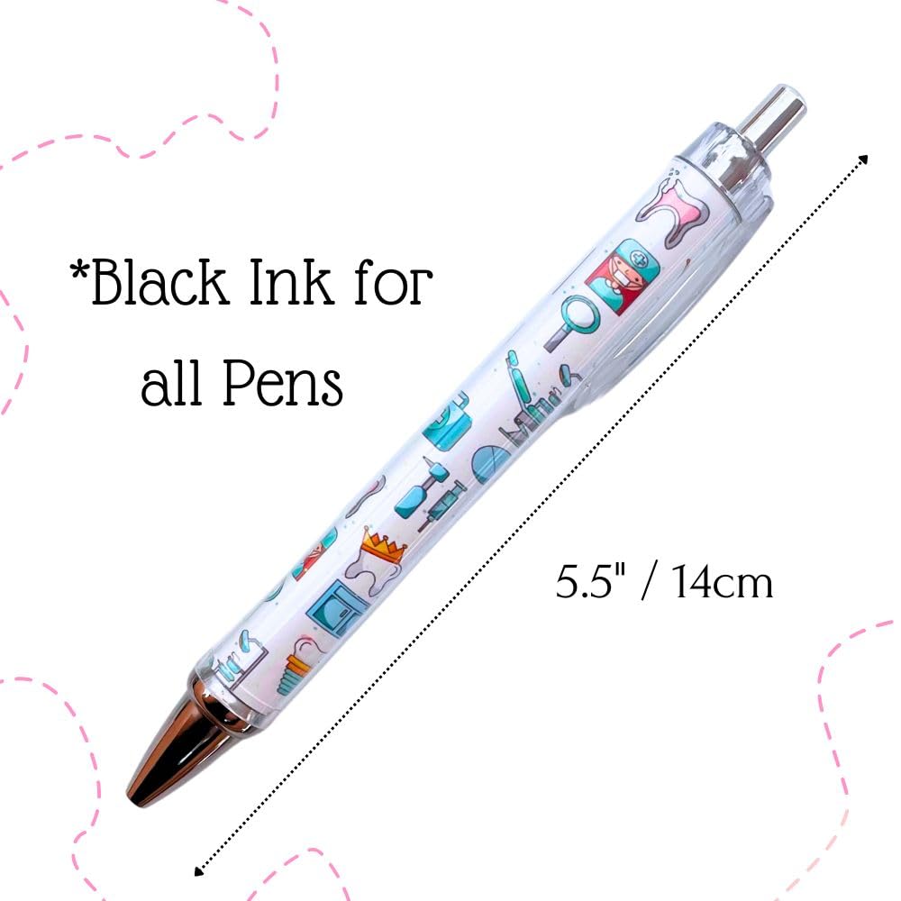 YJ PREMIUMS Dental Wrap Pens 8 Stück – Bürobedarf mit Zahn-Motiv, schwarze Stifte mit Zahnmuster als Geschenk für Mitarbeiter, Geschenke für Zahnarzthelferinnen, perfekt für die Wertschätzungswoche der Zahnarzthelferinnen