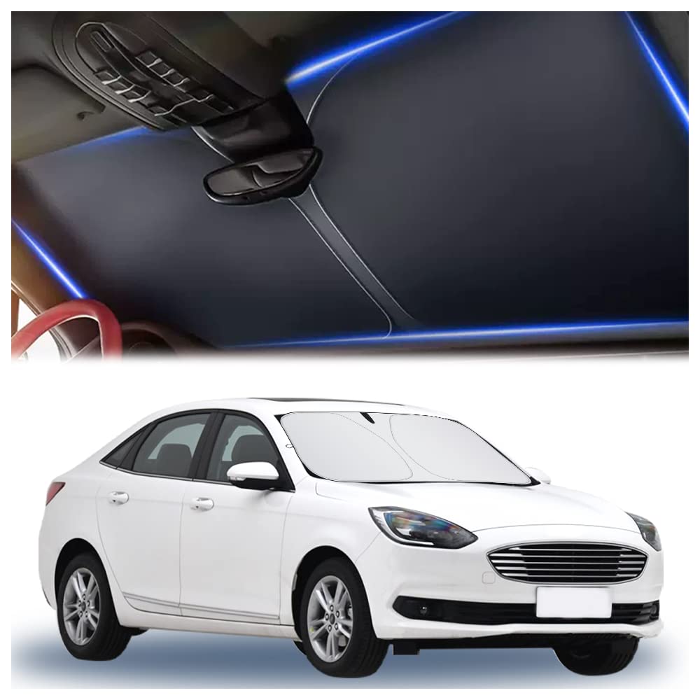 300T Thickened Automotive Glass Sunshade and Comes with Storage Bag,Keep Car Interior Cool,Universal Windshield Sun Shade Fit for Cars,Trucks,SUVs (L: 57.08 * 31.5 inch)