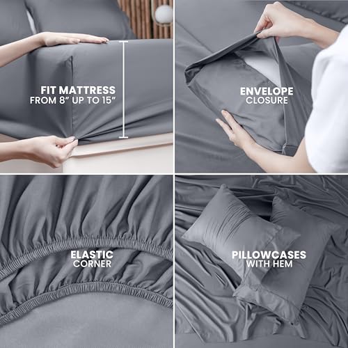 Utopia Bedding Queen Bed Sheet Set - 4 Piece Bedding - Soft Brushed Microfiber Fabric - Shrinkage & Fade Resistant - Easy Care (Grey)
