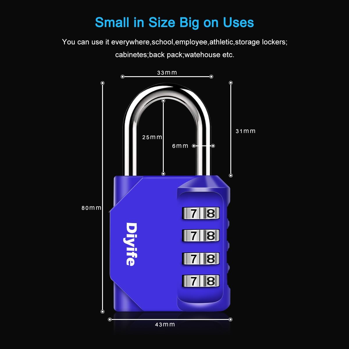 Combination Padlock, Diyife 4 Digit Locker Lock Weatherproof Lock Outdoor Combination Lock for School Gym Locker,Toolbox, Fence, Hasp, Cabinet(Black)