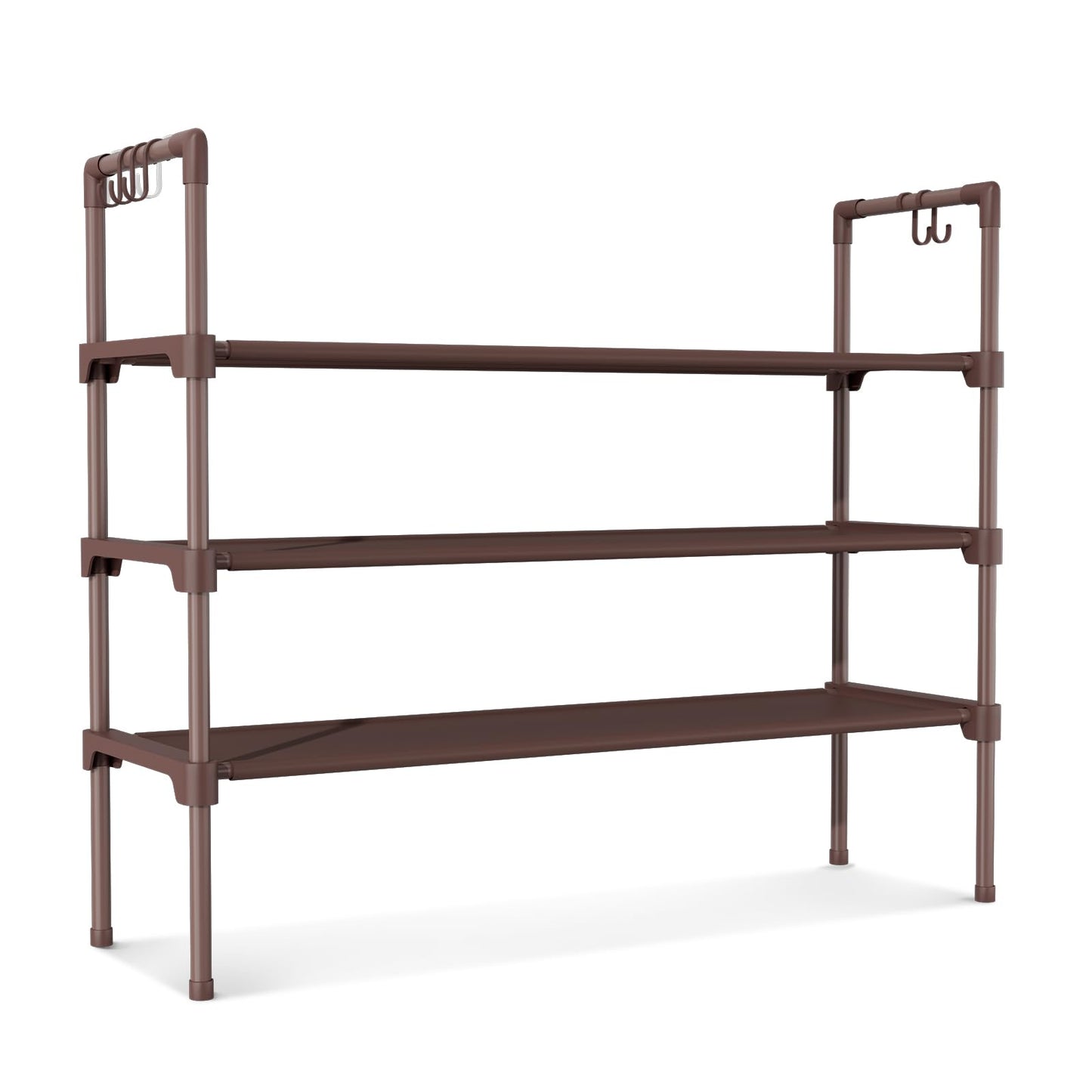 LANTEFUL 3 Tier Shoe Rack for Closet, Shoe Organizer with 5 Hooks, Long Shoe Shelf Storage for Sneaker and Boot Stackable Free Standing Shoe Rack for Entryway, Garage, Small Spaces, Dorm