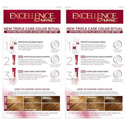 L'Oréal Paris Excellence Crème Permanente Haarfarbe, dreifache Pflegehaarfarbe mit Hyaluronsäure für 100% Grauabdeckung, 4AR Dunkles Schokobraun, 1 Packung (Verpackung kann variieren)