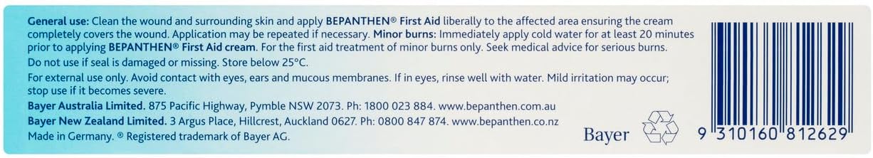 Bepanthen First Aid Cream for Effective for the Treatment and Prevention of Infection in Minor Cuts, Wounds, Abrasions, Insect Bites And Minor Burns, 100 g