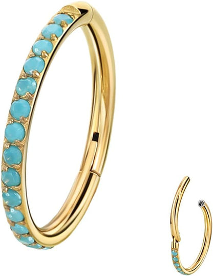 16G, 12mmGold, Turquoise Cz