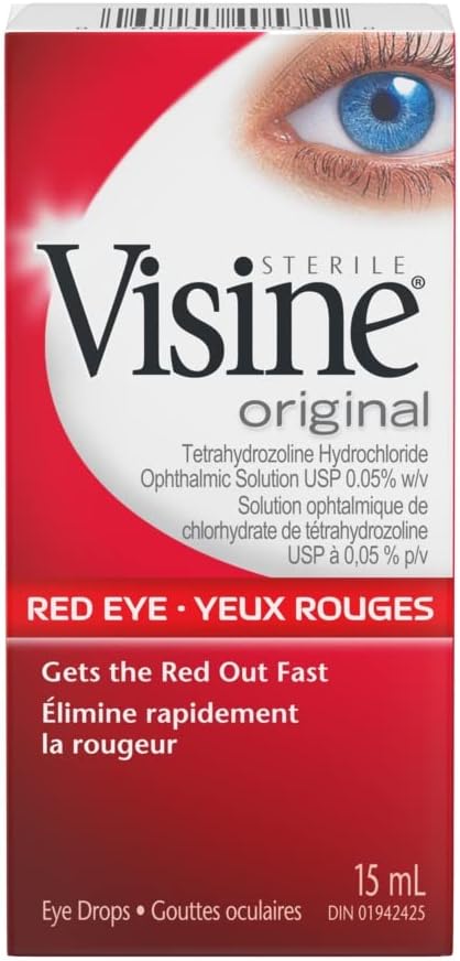 Visine Original Eye Drops, Eye Irritation, Dust, Smoke, Dry Eyes, Red Eyes, Tetrahydrozoline Hydrochloride Ophthalmic, 15mL